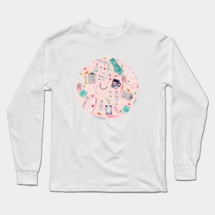 Medical Pattern | Doctor | Nurse | Watercolor | Pink Texture Long Sleeve T-Shirt